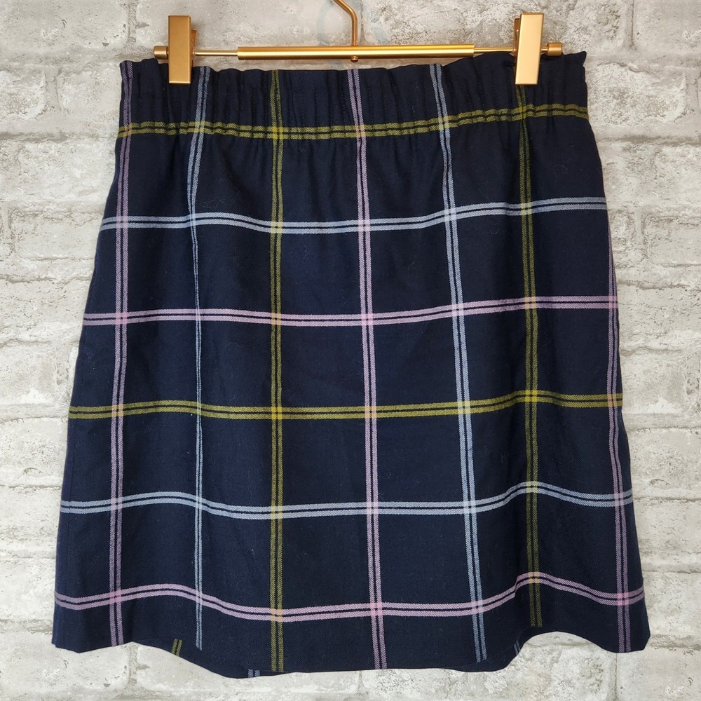 J.Crew Mini Skirt Navy Blue Plaid Wool Blend Preppy Lined Size 2